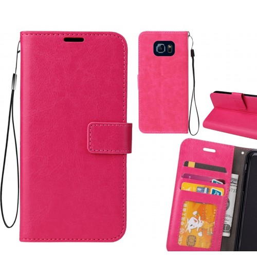 Galaxy S6  Case Fine Leather Wallet Case - Hot Pink