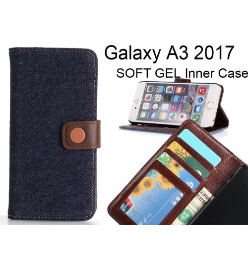 Galaxy A3 2017 Case Ultra Slim Retro Jeans Wallet Case - Black