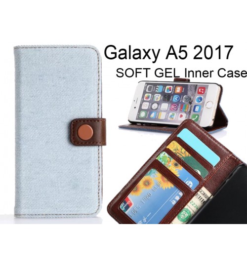 Galaxy A5 2017 Case Ultra Slim Retro Jeans Wallet Case - Blue