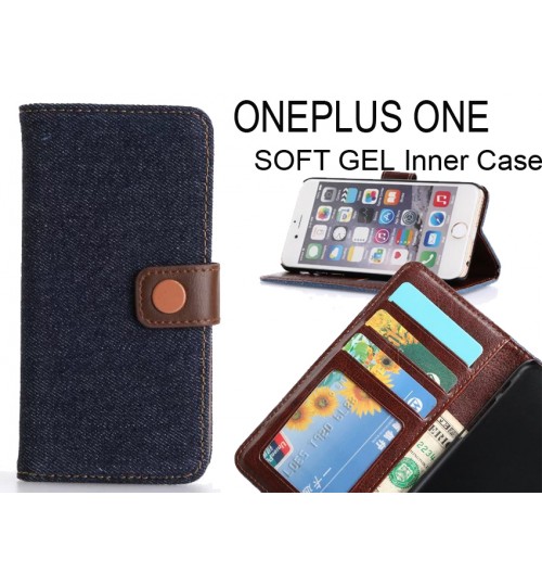 Oneplus One Case Ultra Slim Retro Jeans Wallet Case - Black