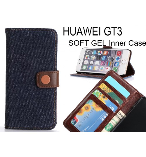 Huawei Gt3 Case Ultra Slim Retro Jeans Wallet Case - Black