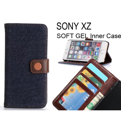 SONY XZ case ultra slim retro jeans wallet case