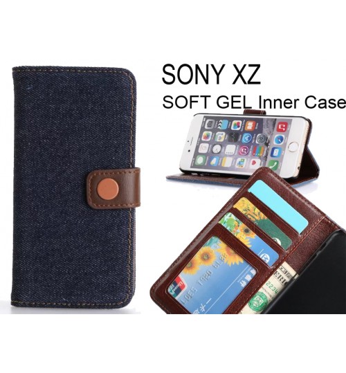 Sony Xz Case Ultra Slim Retro Jeans Wallet Case - Black