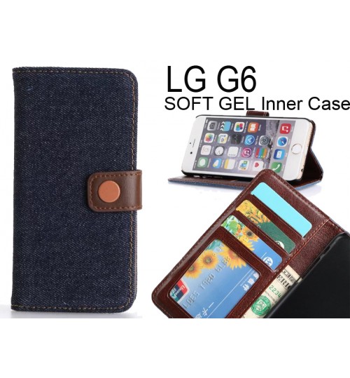 Lg G6 Case Ultra Slim Retro Jeans Wallet Case - Black
