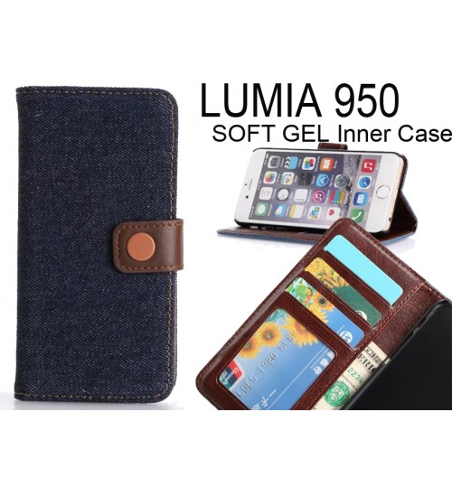 Lumia 950 Case Ultra Slim Retro Jeans Wallet Case - Black