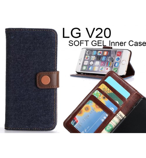 Lg V20 Case Ultra Slim Retro Jeans Wallet Case - Black