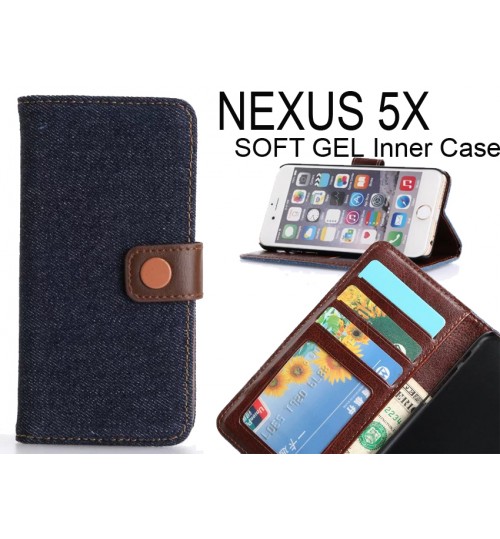Nexus 5x Case Ultra Slim Retro Jeans Wallet Case - Black