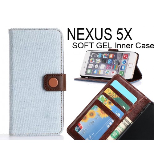 Nexus 5x Case Ultra Slim Retro Jeans Wallet Case - Blue