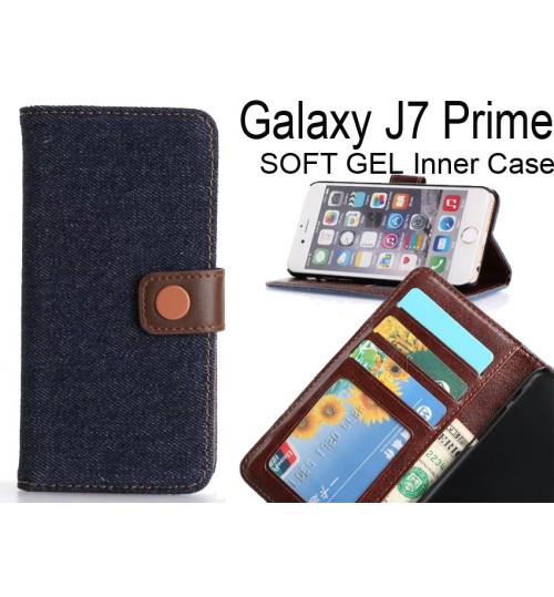 Galaxy J7 Prime Case Ultra Slim Retro Jeans Wallet Case - Black