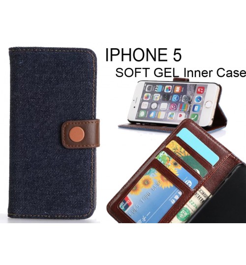 IPHONE 5 case ultra slim retro jeans wallet case