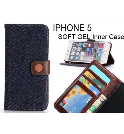 Iphone 5 Case Ultra Slim Retro Jeans Wallet Case - Black