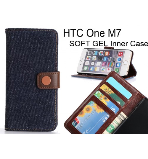 HTC M7 case ultra slim retro jeans wallet case