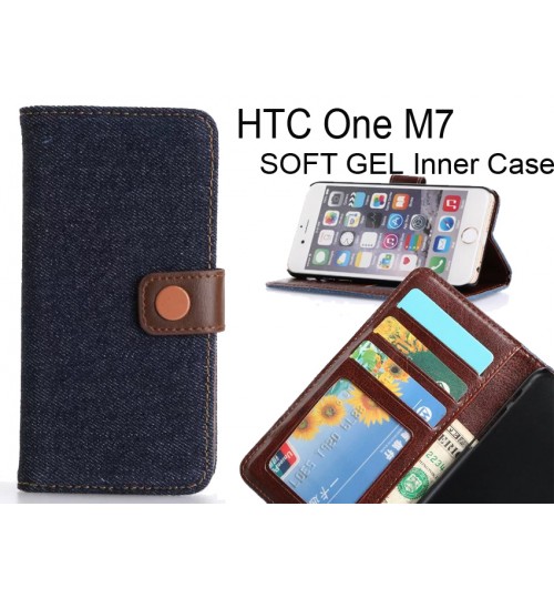 Htc M7 Case Ultra Slim Retro Jeans Wallet Case - Black