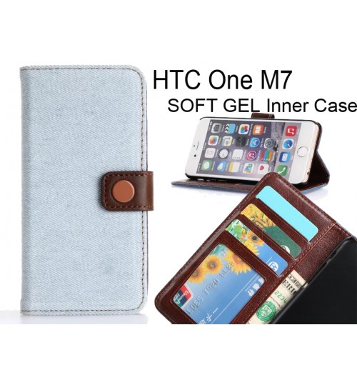 HTC M7 case ultra slim retro jeans wallet case