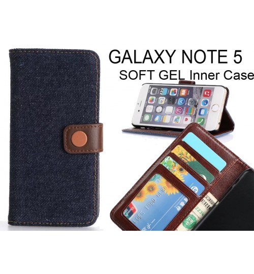 Galaxy Note 5 Case Ultra Slim Retro Jeans Wallet Case - Black