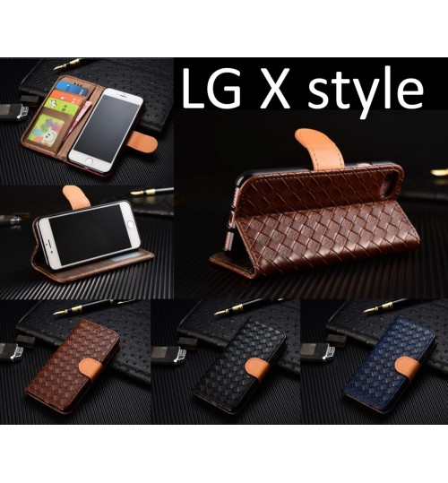 Lg X Style Leather Wallet Case Cover - Blue