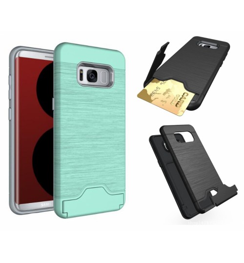 Galaxy S8 impact proof hybrid case card clip Brushed Metal Texture