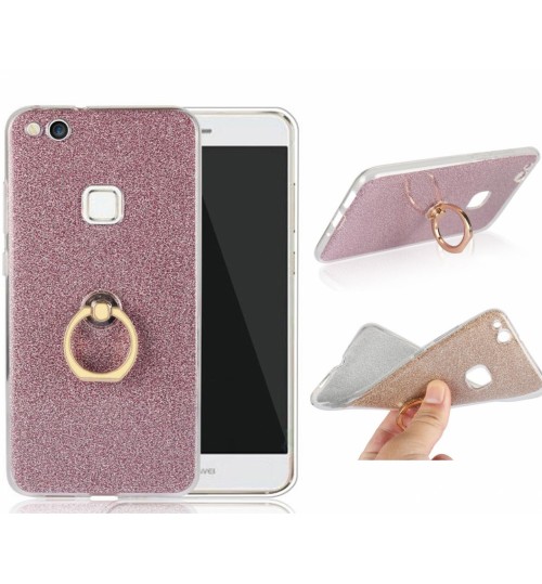 Huawei P10 lite Soft tpu Bling Kickstand Case with Ring Rotary Metal Mount