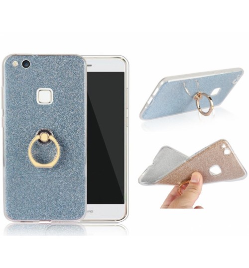 Huawei P10 lite Soft tpu Bling Kickstand Case with Ring Rotary Metal Mount