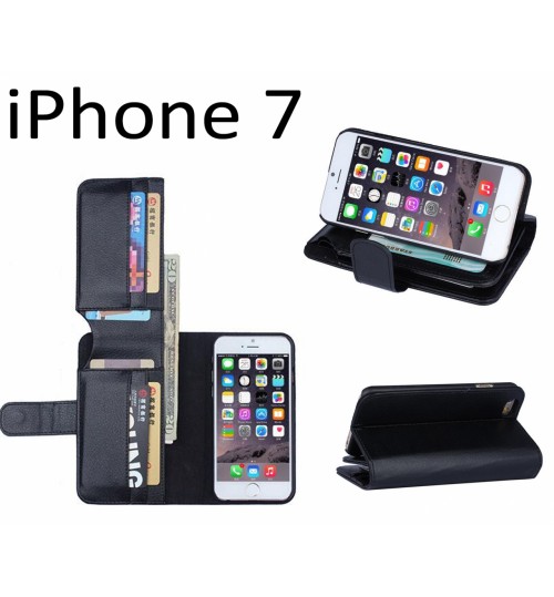 Iphone 7 Leather Wallet Case Cover - Black