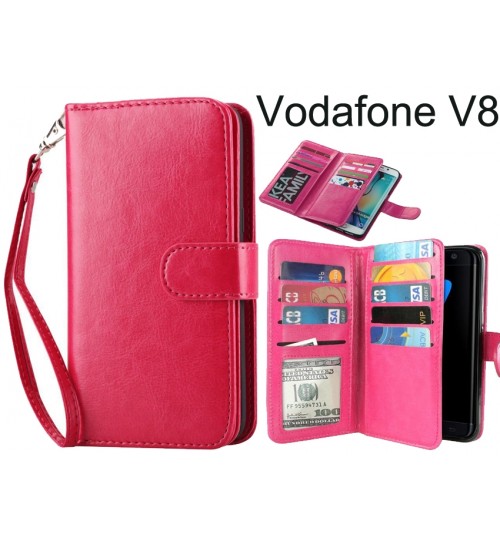 Vodafone V8 Case Double Wallet Leather Case 9 Card Slots - Hot Pink