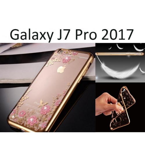 Galaxy J7 Pro 2017 soft gel tpu case luxury bling shiny floral case