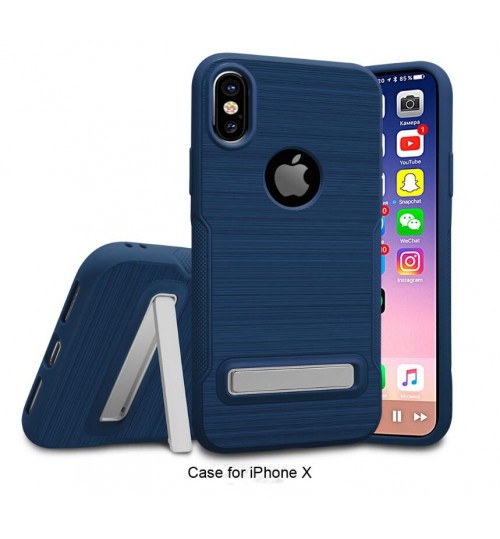 iPhone X Slim Armor Carbon Fiber Brushed TPU Soft Kickstand cover case