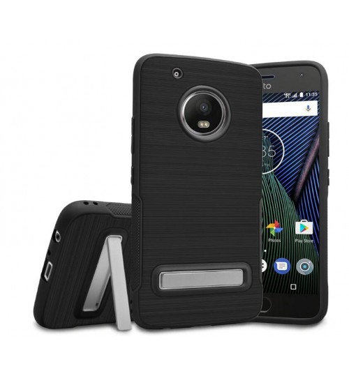 MOTO G5 Plus Slim Armor Carbon Fiber Brushed TPU Soft Kickstand cover case