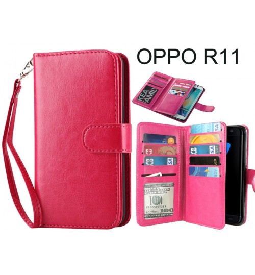 Oppo R11 Case Double Wallet Leather Case 9 Card Slots - Hot Pink