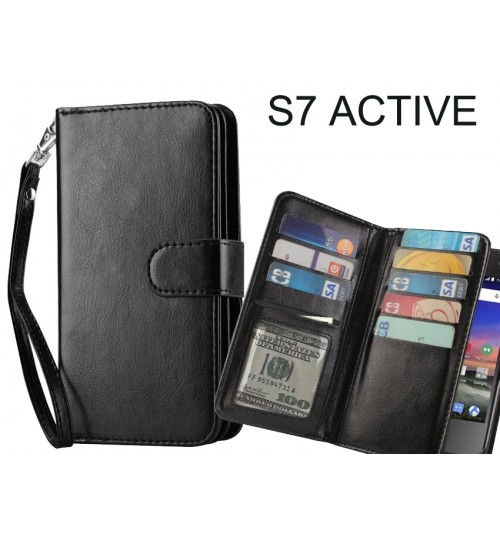 Galaxy S7 Active Case Double Wallet Leather Case 9 Card Slots - Black