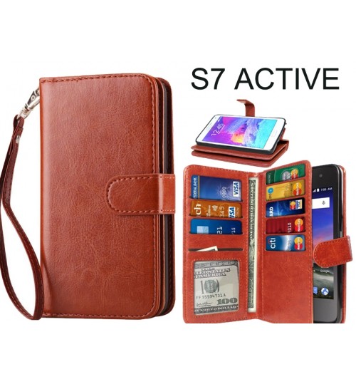 Galaxy S7 Active Case Double Wallet Leather Case 9 Card Slots - Brown