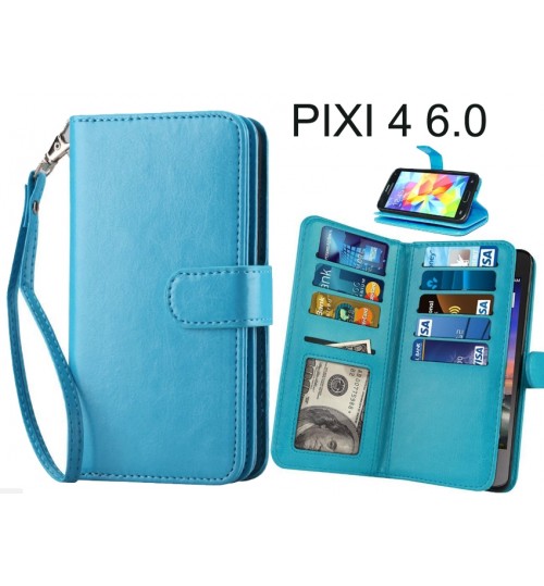 Alcatel Pixi 4 (6) Case Double Wallet Leather Case 9 Card Slots - Blue