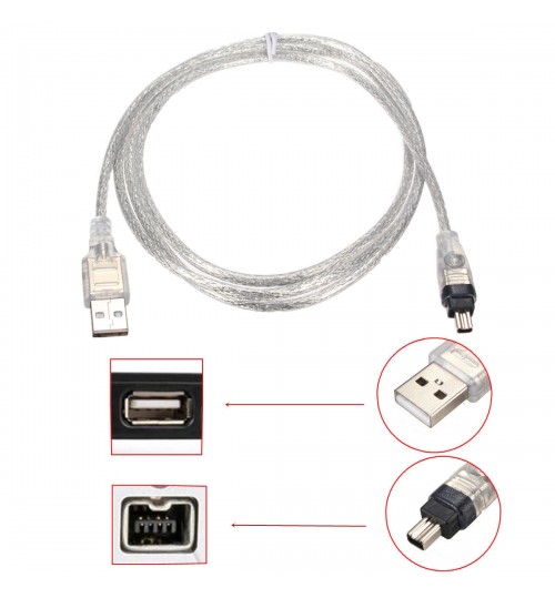 USB 2.0 Male to 4 Pin IEEE 1394 Cable FireWire Lead Adapter Converter 1.5M/5FT