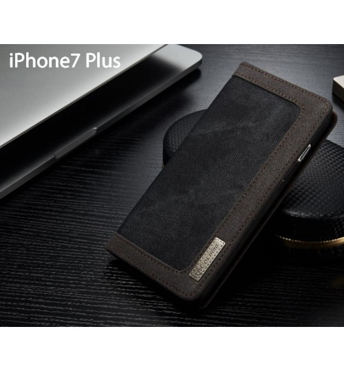 Iphone 7 Plus Contrast Denim Folio Wallet Case Magnetic Closure - Black