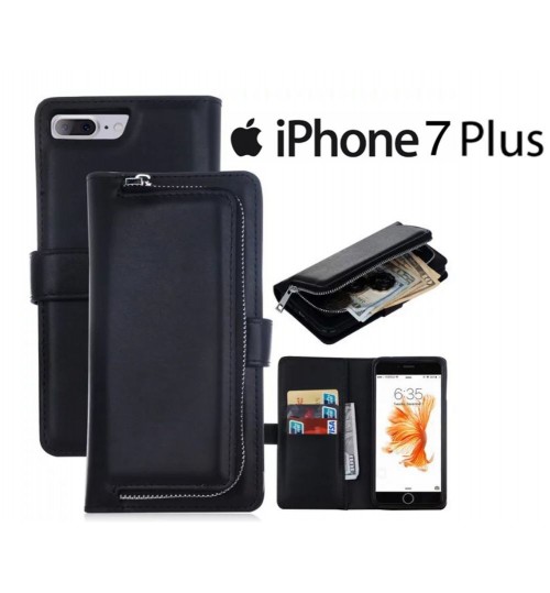 Iphone 7 plus double wallet  Leather Zip case detachable