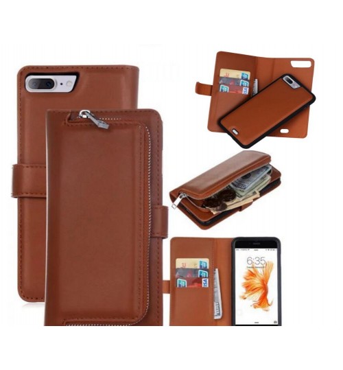 Iphone 7 plus double wallet  Leather Zip case detachable