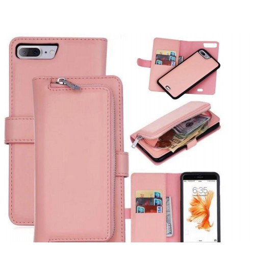 Iphone 7 plus double wallet  Leather Zip case detachable