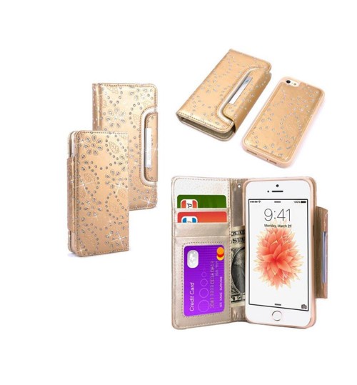 iphone 5 5s SE bling leather wallet case detachable