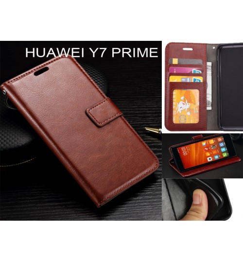 Huawei Y7 Prime  Case Fine Leather Wallet Case - Brown