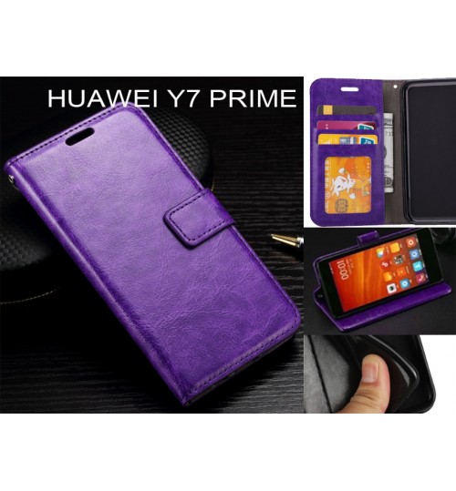 Huawei Y7 Prime  Case Fine Leather Wallet Case - Purple