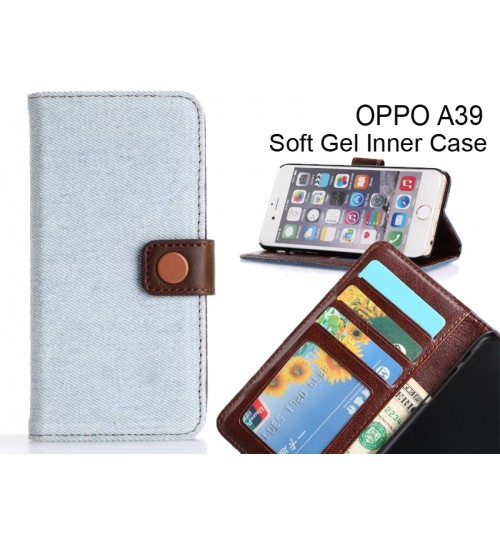 Oppo A39  Case Ultra Slim Retro Jeans Wallet Case - Blue