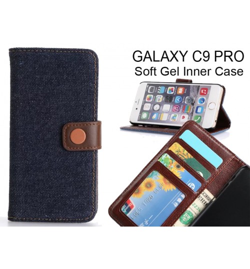 Galaxy C9 Pro  case ultra slim retro jeans wallet case