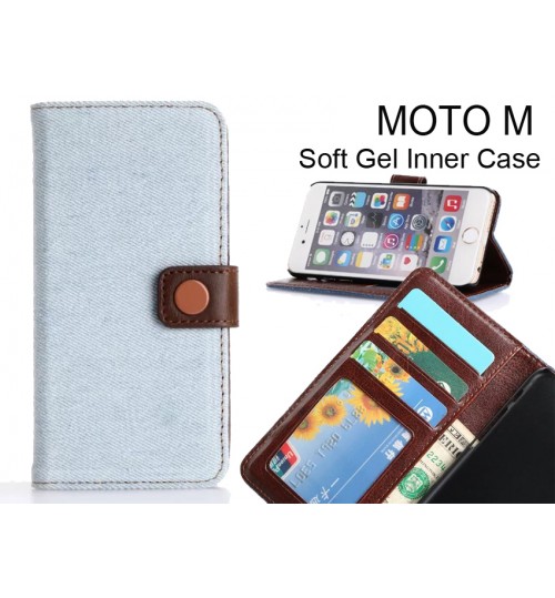 Moto M  Case Ultra Slim Retro Jeans Wallet Case - Blue