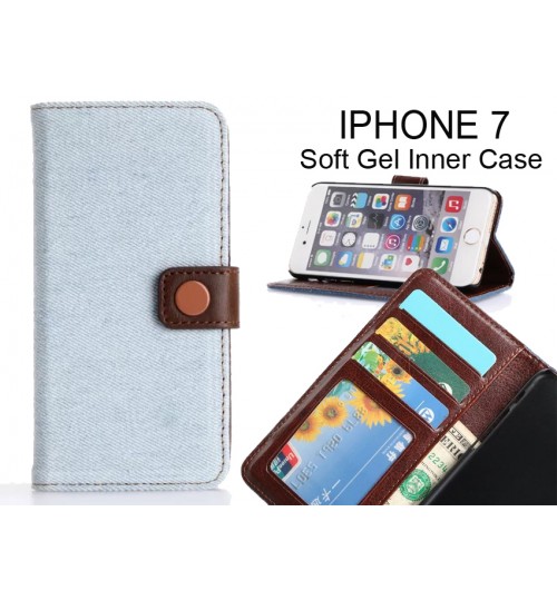 Iphone 7  Case Ultra Slim Retro Jeans Wallet Case - Blue
