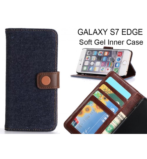 Galaxy S7 Edge  Case Ultra Slim Retro Jeans Wallet Case - Black
