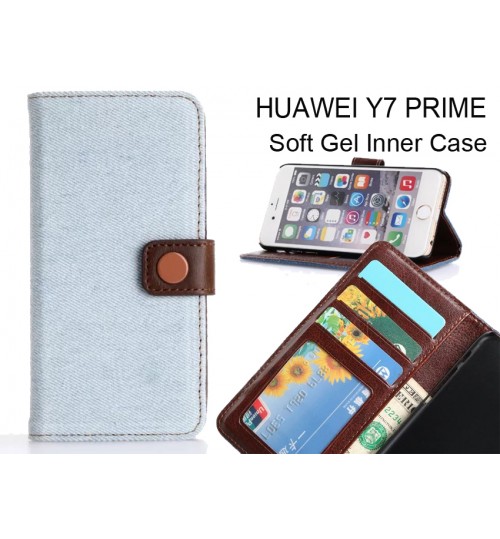 Huawei Y7 Prime  Case Ultra Slim Retro Jeans Wallet Case - Blue