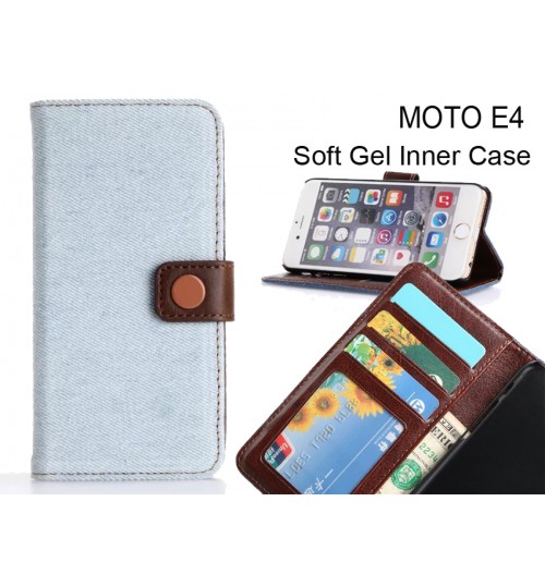 Moto E4  Case Ultra Slim Retro Jeans Wallet Case - Blue