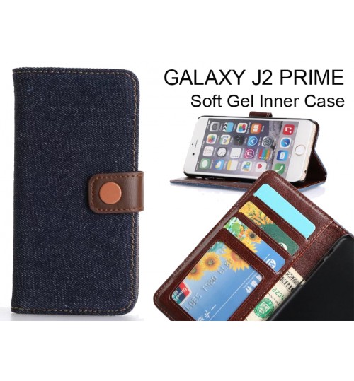 Galaxy J2 Prime Case Ultra Slim Retro Jeans Wallet Case - Black