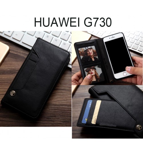 HUAWEI G730 CASE slim leather wallet case 6 cards 2 ID magnet