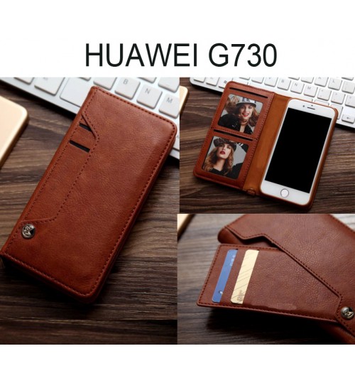 Huawei G730 Case Slim Leather Wallet Case 6 Cards 2 Id Magnet - Brown